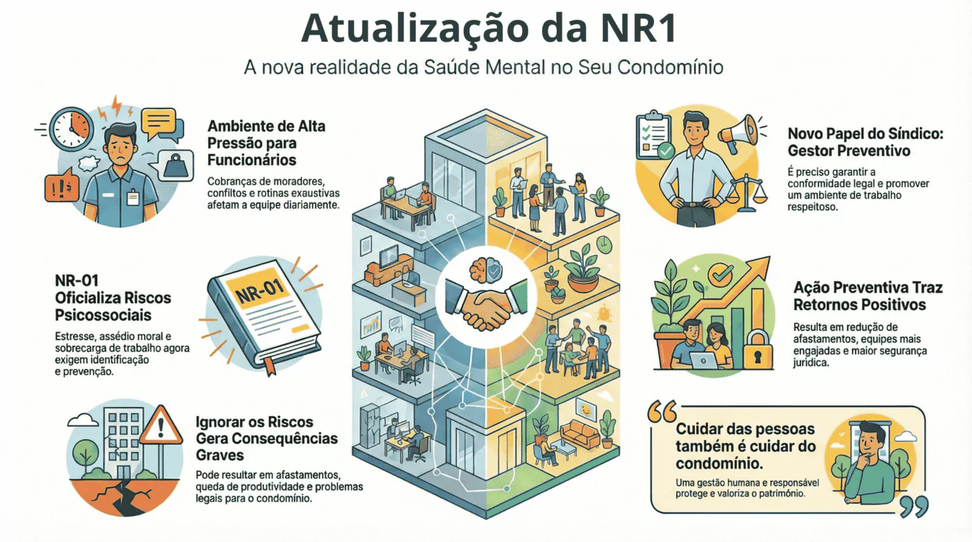 Janeiro Branco e NR01 - Infográfico sobre a atualização e os impactos nos condomínios
