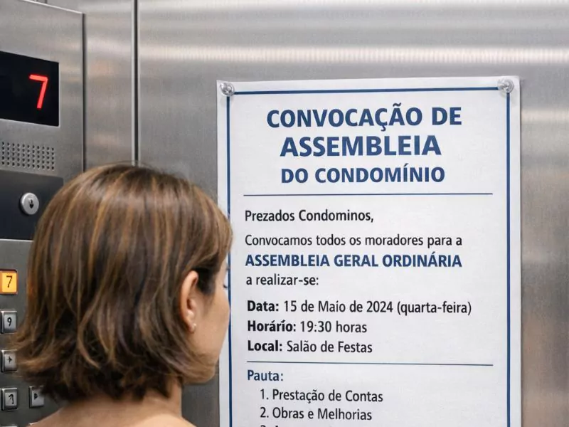 Convocação de assembleia de condomínio no elevador