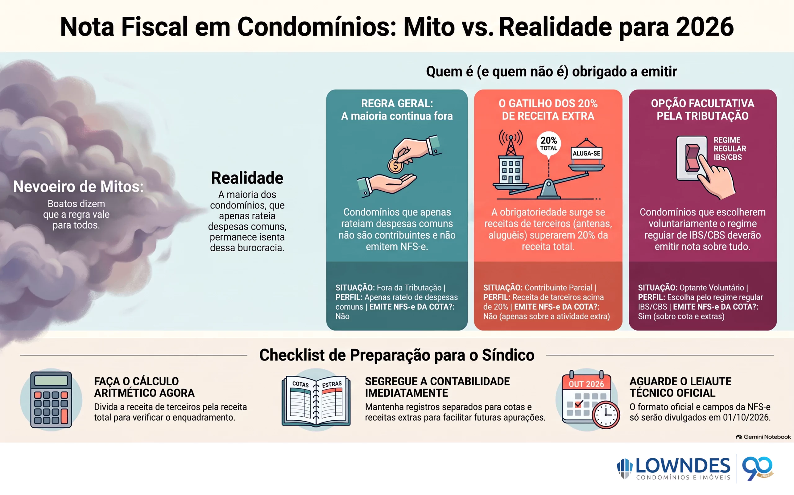 Infográfico: Condomínio vai ter que emitir nota fiscal da cota? O que muda em 1º de dezembro de 2026